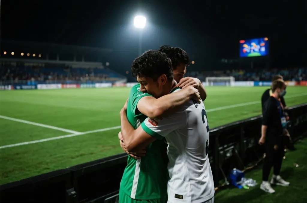 半决赛终场后球员与球迷情绪交织的场景